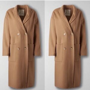 Aritzia Wilfred Handcrafted Bellevue Double-Breasted Wool Coat Camel Brown